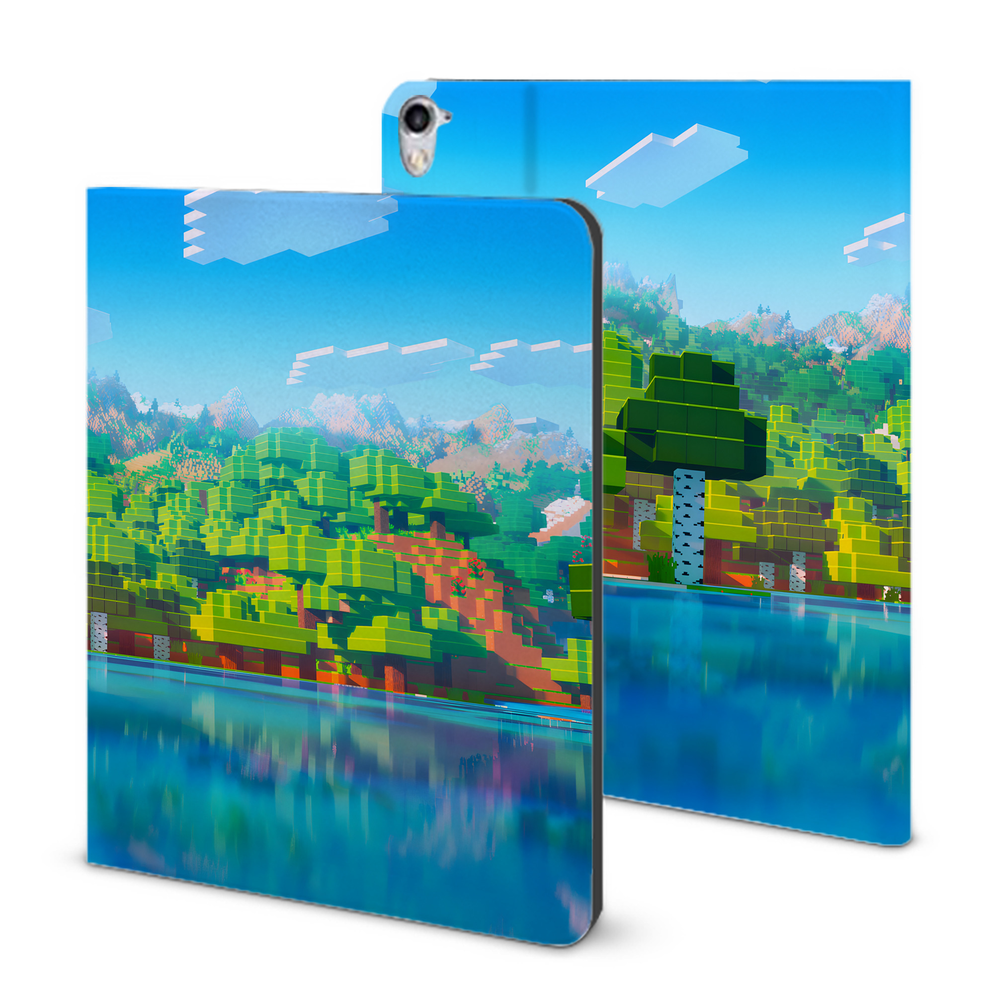 （画像用） マインクラフト ブロックの世界 Minecraft MC Block world IPad ケース ブック型 PUレザー TPU 耐衝撃 軽量 薄型 ペン収納なし 全面保護 IPad 各モデル対応